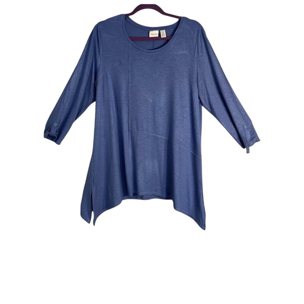 Chicos Zenergy Top Size M Chicos Size 2 Blue Relaxed Fit Tunic Comfort Stretch